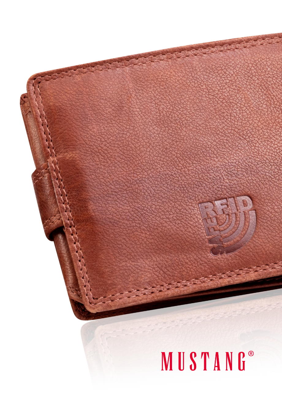 Skórzany Portfel Brązowy Premium Rfid Mustang Denimo Wallet Side Opening With Button