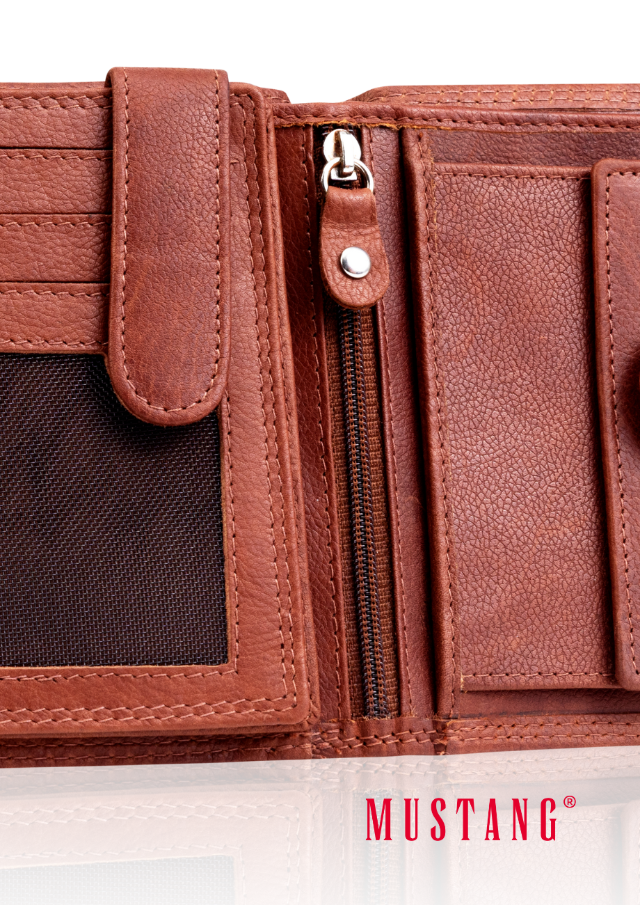 Skórzany Portfel Pojemny Premium Mustang Denimo High Wallet Side Opening With Button