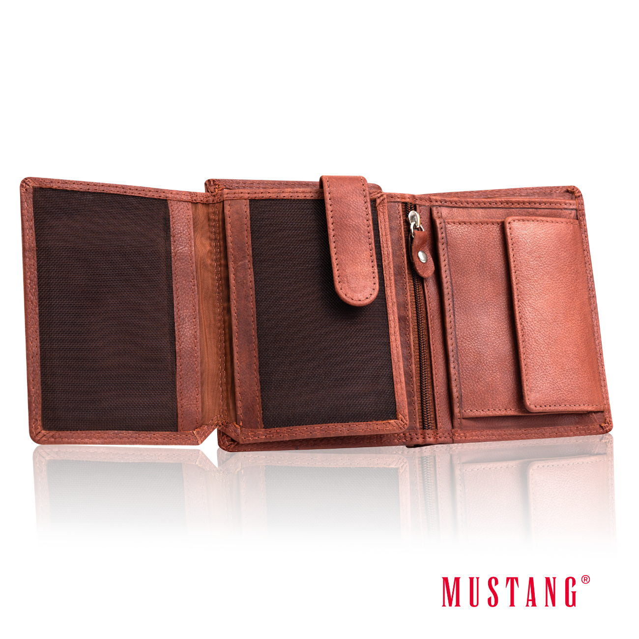 Skórzany Portfel Brązowy Uniwersalny Rfid Mustang Denimo High Wallet Side Opening
