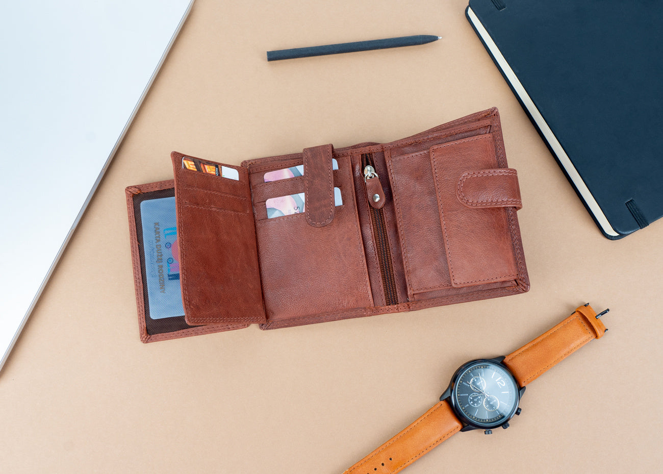 Skórzany Portfel Brązowy Uniwersalny Rfid Mustang Denimo High Wallet Side Opening