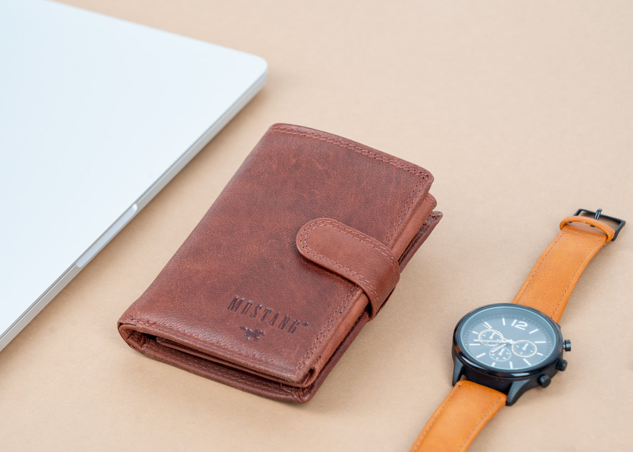 Skórzany Portfel Brązowy Uniwersalny Rfid Mustang Denimo High Wallet Side Opening