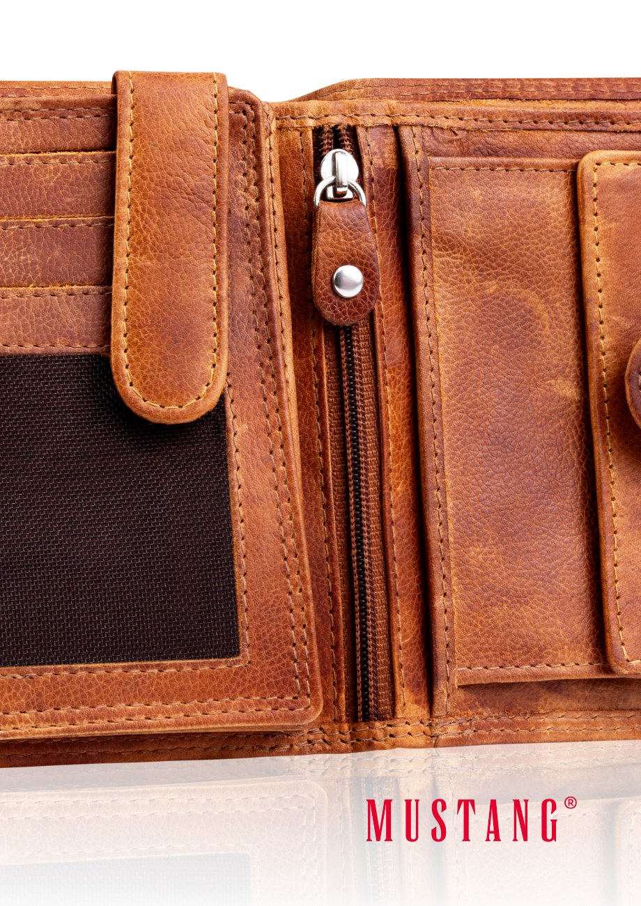 Męski Skórzany Portfel Mustang Denimo High Wallet Side Opening With Button