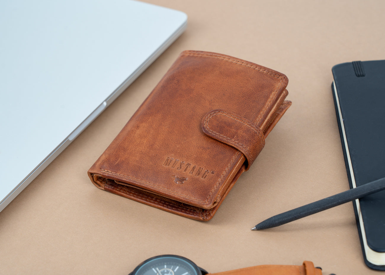 Męski Skórzany Portfel Mustang Denimo High Wallet Side Opening With Button