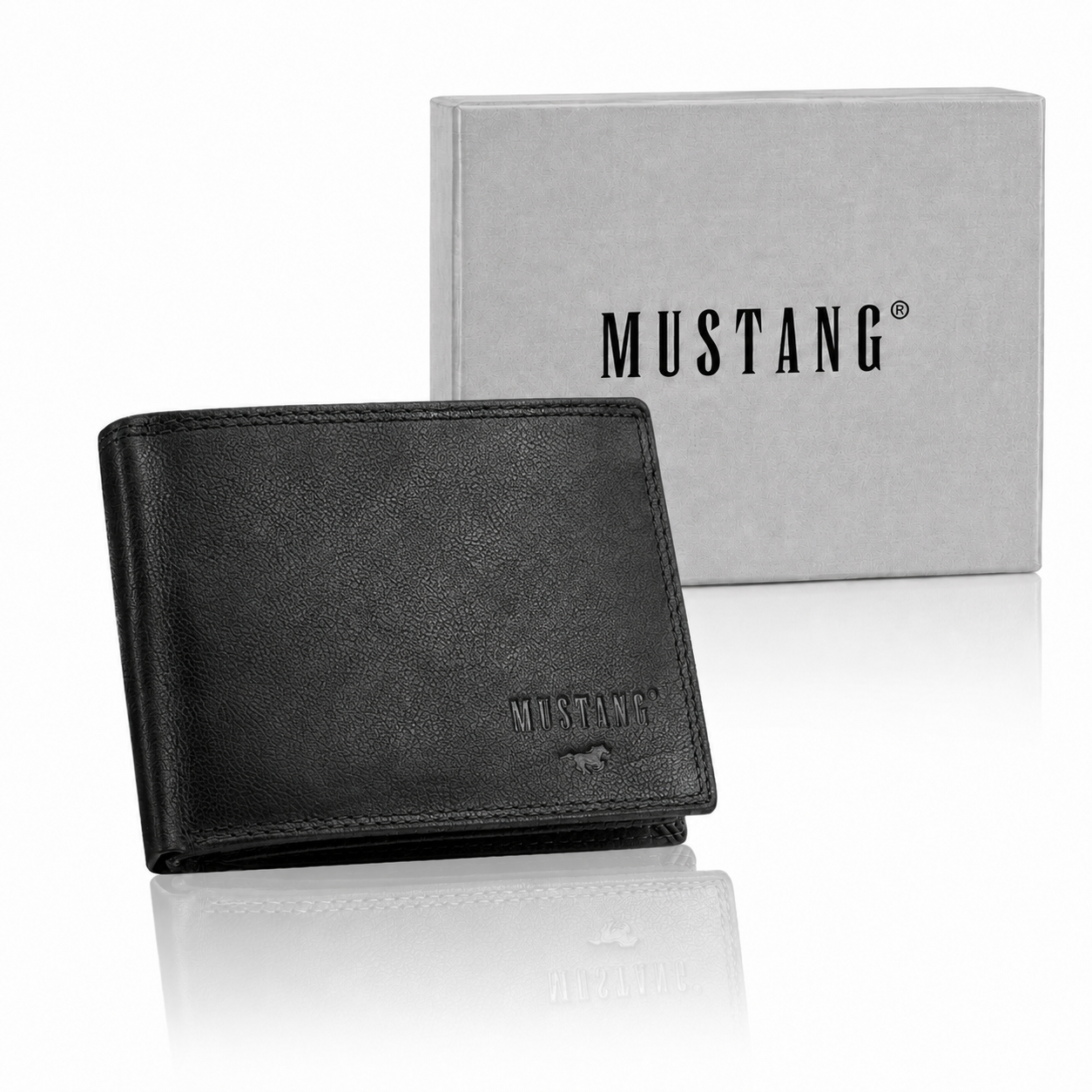 Męski Skórzany Portfel Czarny Premium Mustang Denimo High Wallet