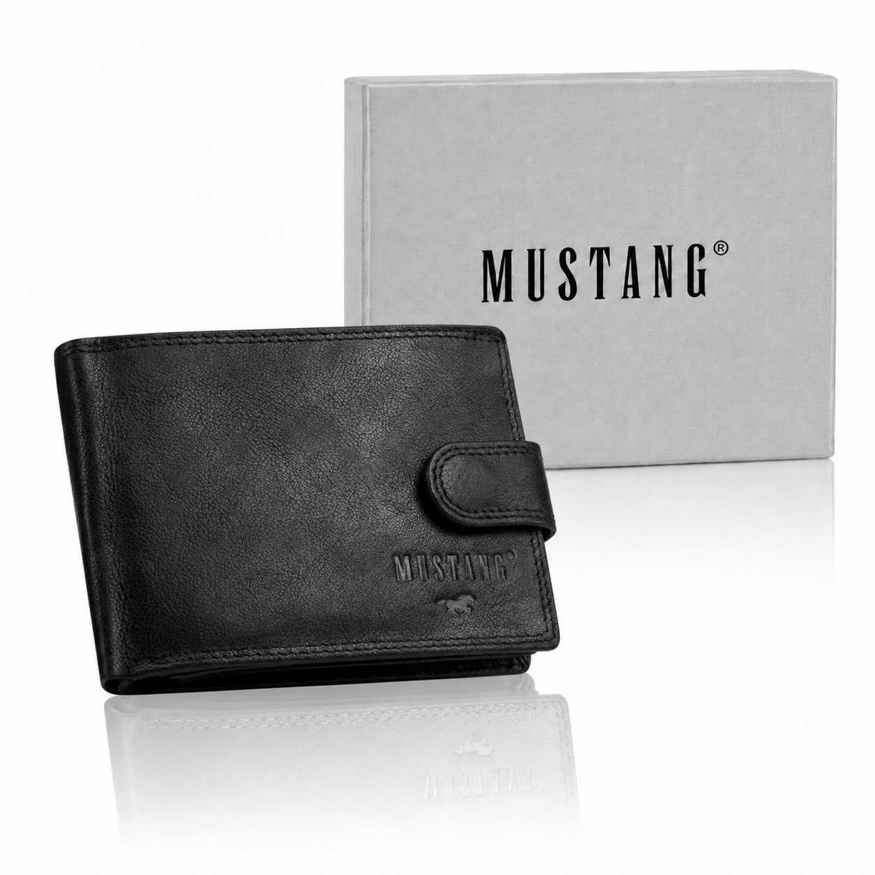 Mustang Denimo Wallet Męski Portfel Skórzany Pojemny Na Karty Premium Black Rfid