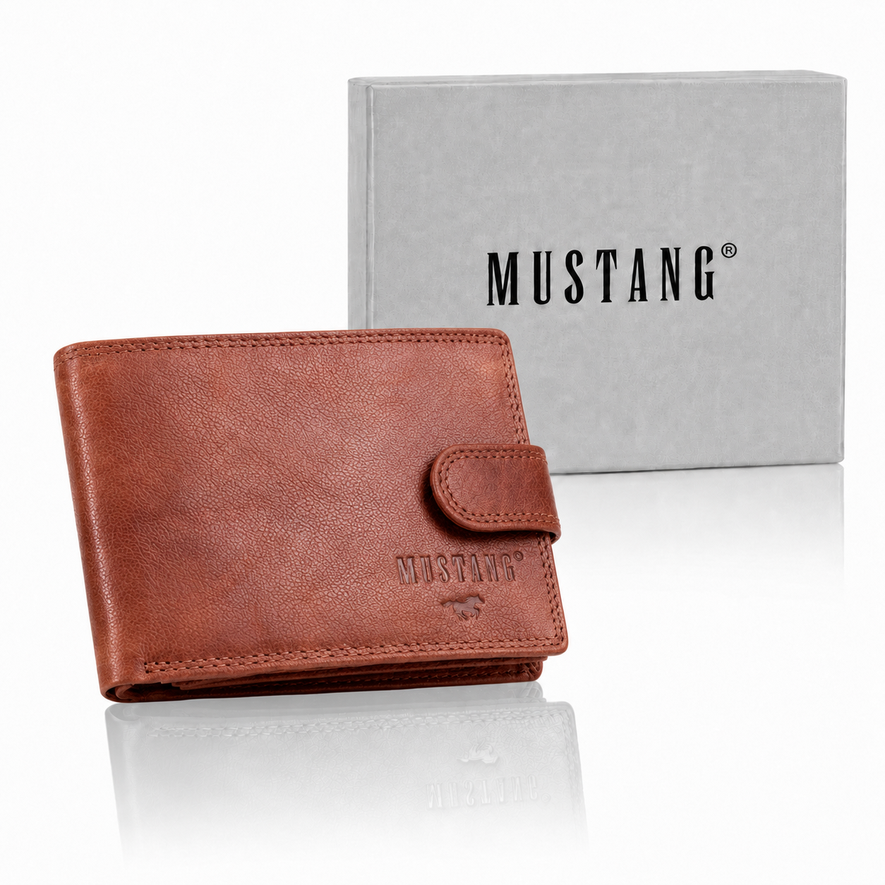 Skórzany Portfel Brązowy Premium Rfid Mustang Denimo Wallet Side Opening With Button