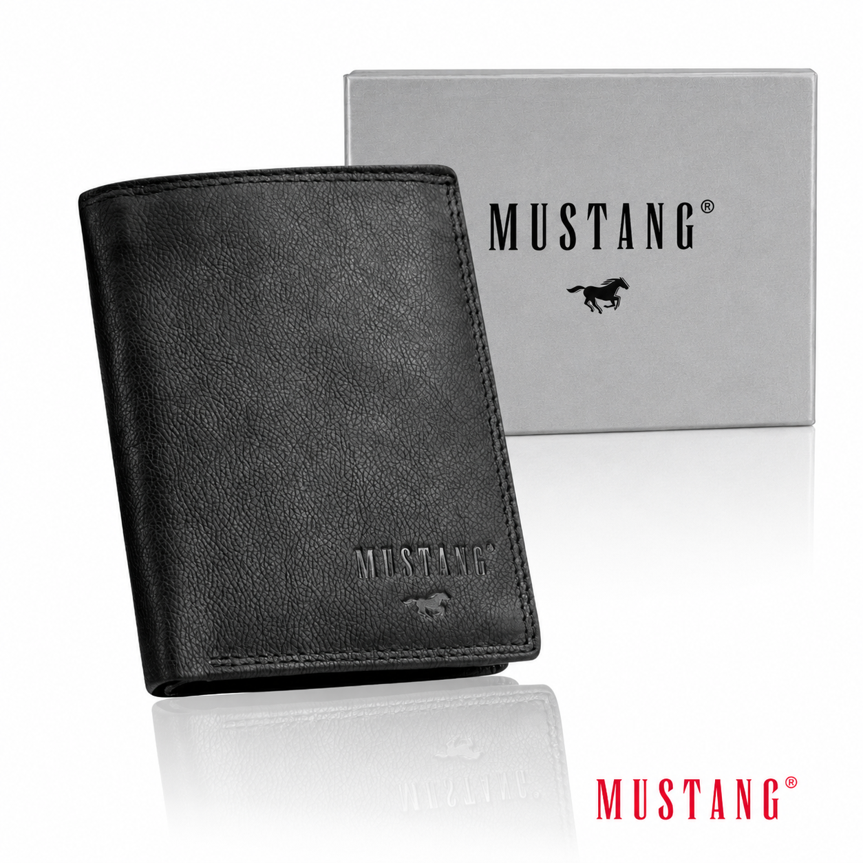 Skórzany Czarny Portfel Męski Rfid Mustang Denimo High Wallet