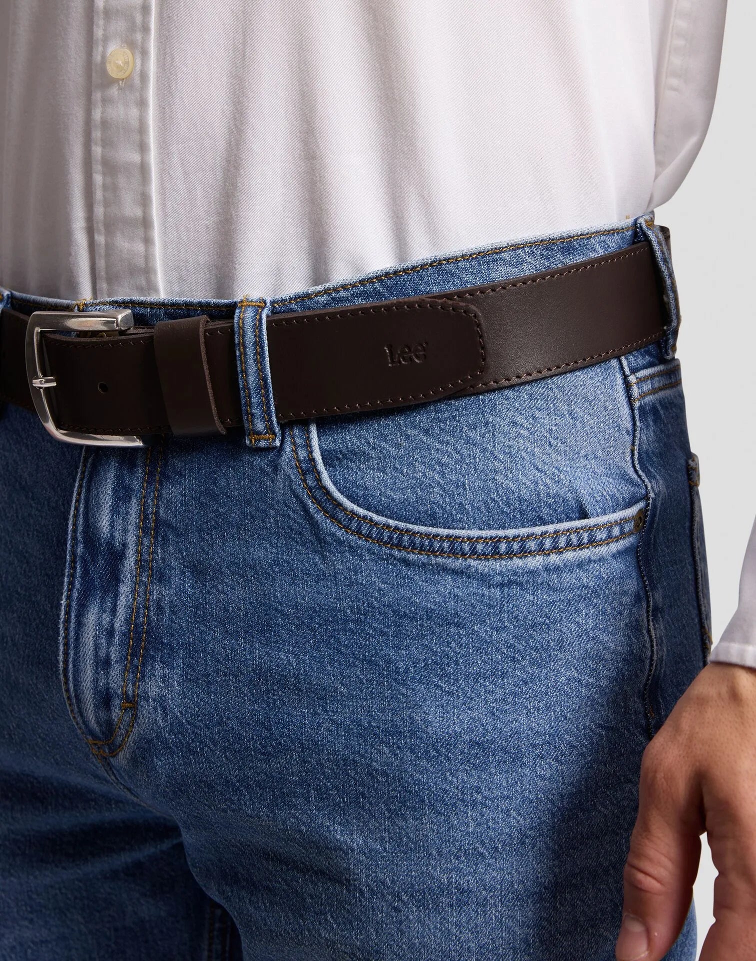 AKCESORIA MĘSKIE LEE BELT DARK BROWN 112388308