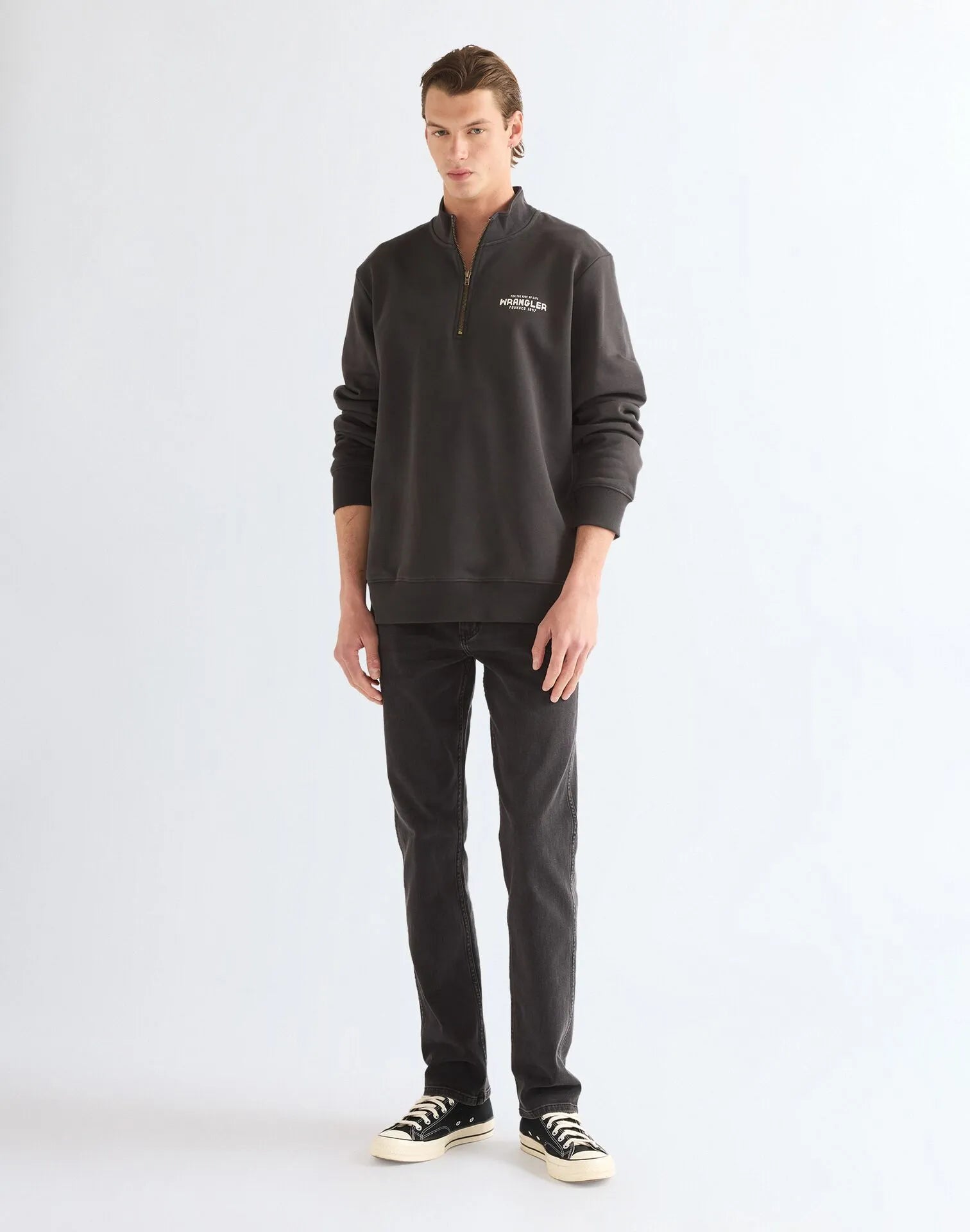 BLUZA MĘSKA WRANGLER FUNNEL NECK ZIP FADED BLACK 112387744
