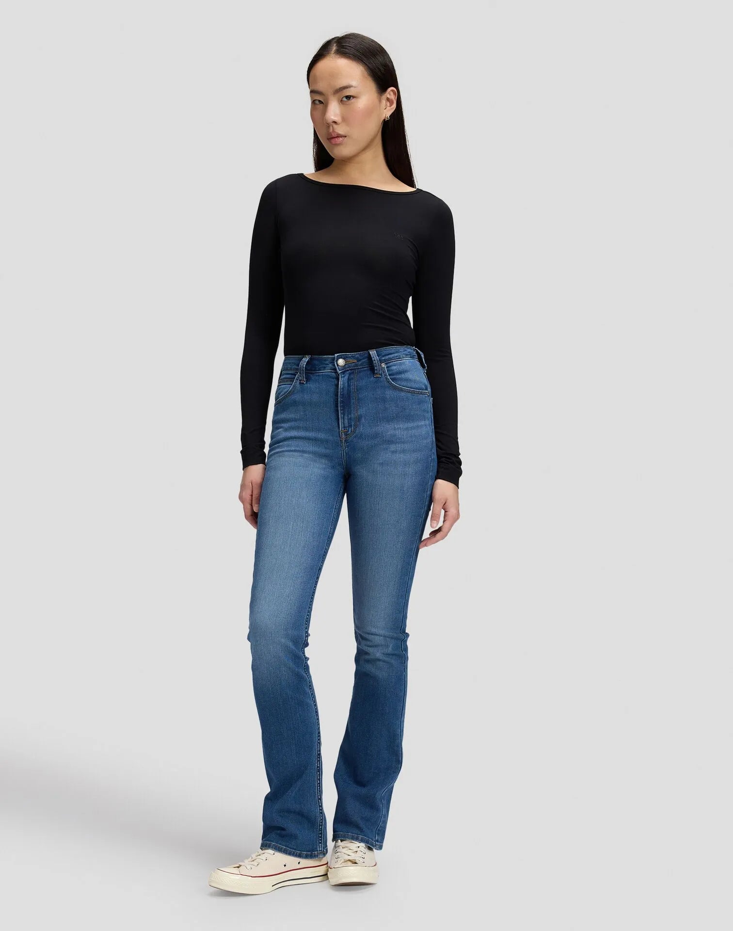 BLUZKI DAMSKIE LEE LS BOAT NECK TEE BLACK 112386181