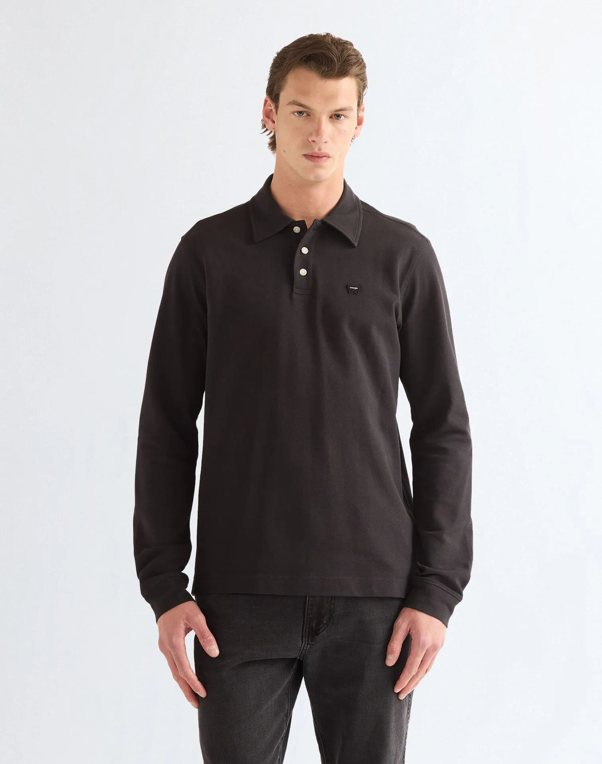 BLUZKI MĘSKIE WRANGLER LS POLO SHIRT CAVIAR 112386983