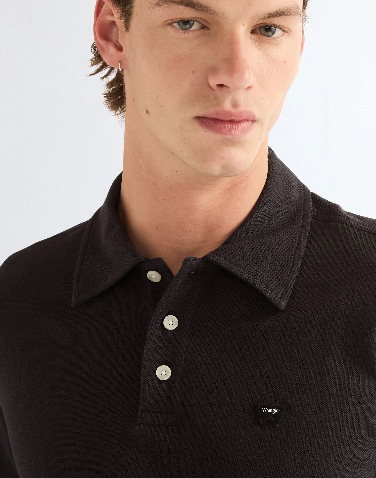 BLUZKI MĘSKIE WRANGLER LS POLO SHIRT CAVIAR 112386983