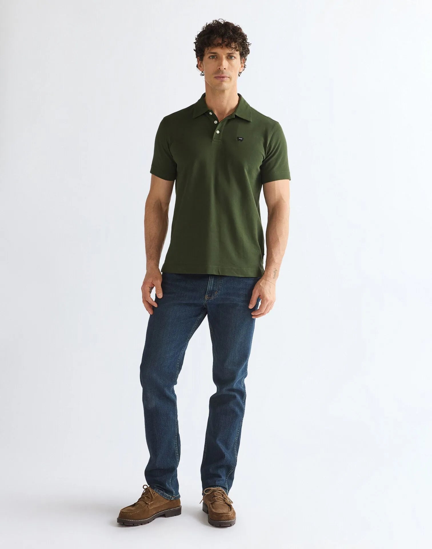 BLUZKI MĘSKIE WRANGLER POLO SHIRT KOMBU GREEN 112386985
