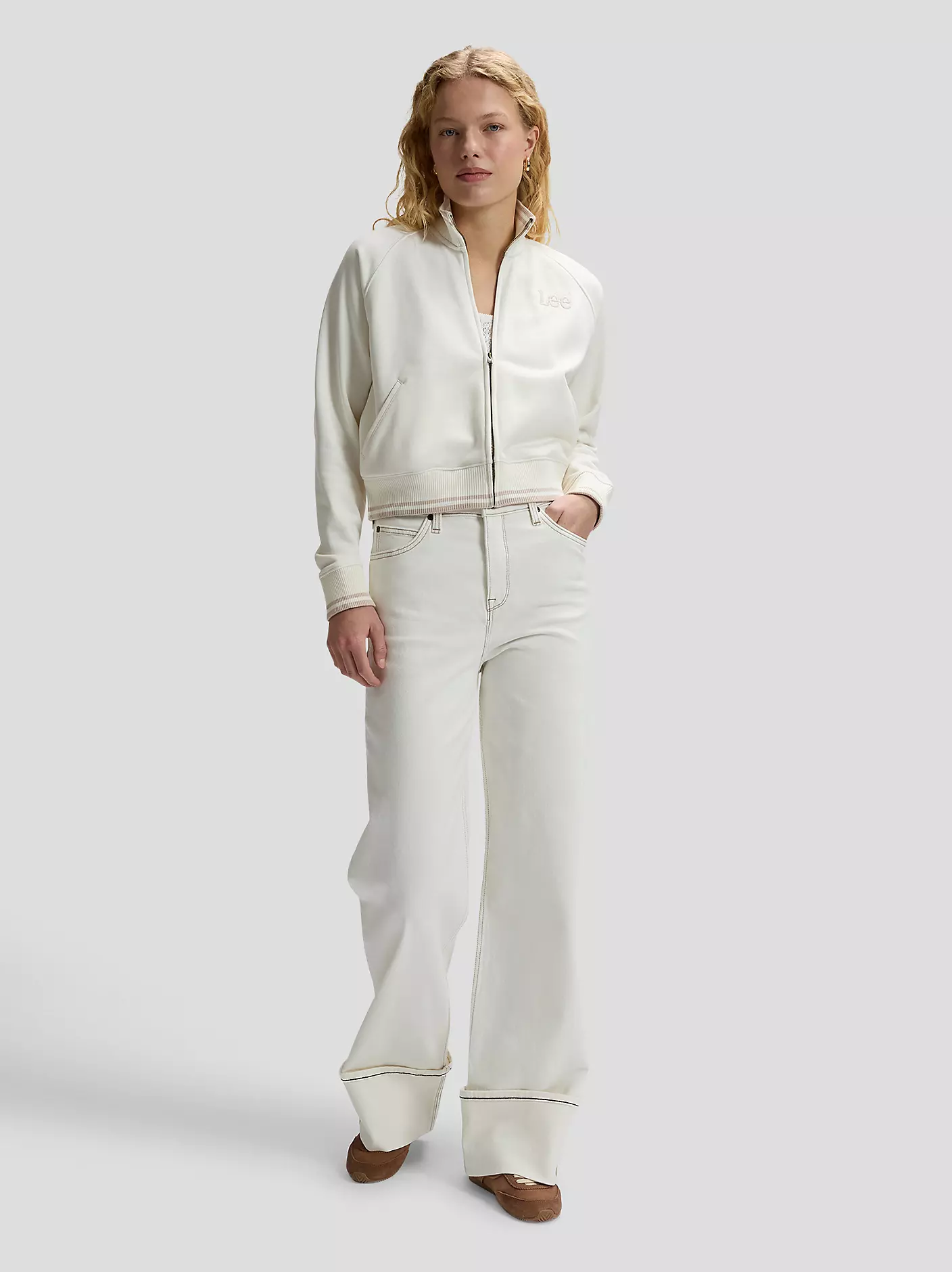 DAMSKA BLUZA ROZPINANA LEE ZIP UP ECRU 112376983