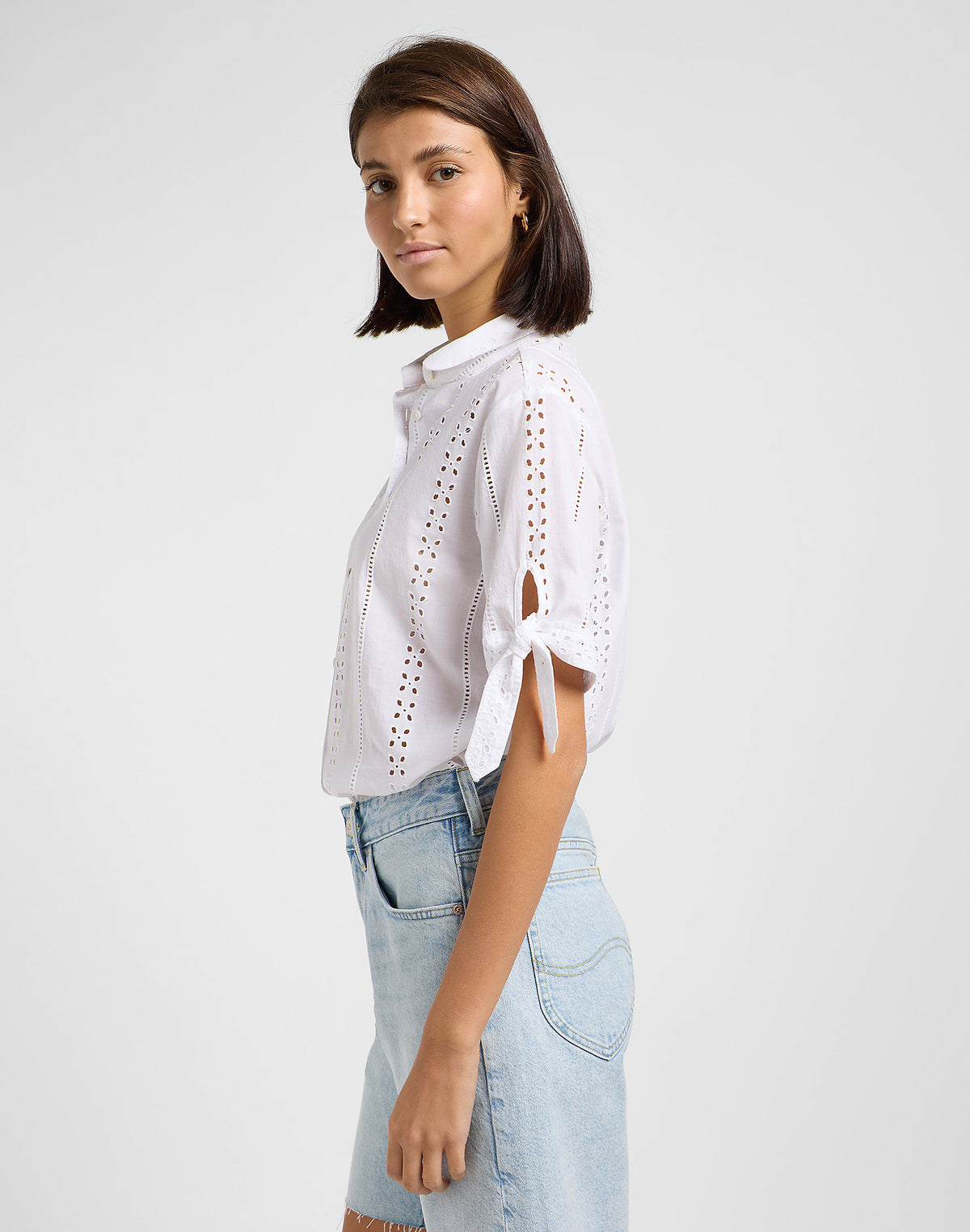 Damska Koszula Lee Camp Tie Sleeve Button Up Bright White 112364115