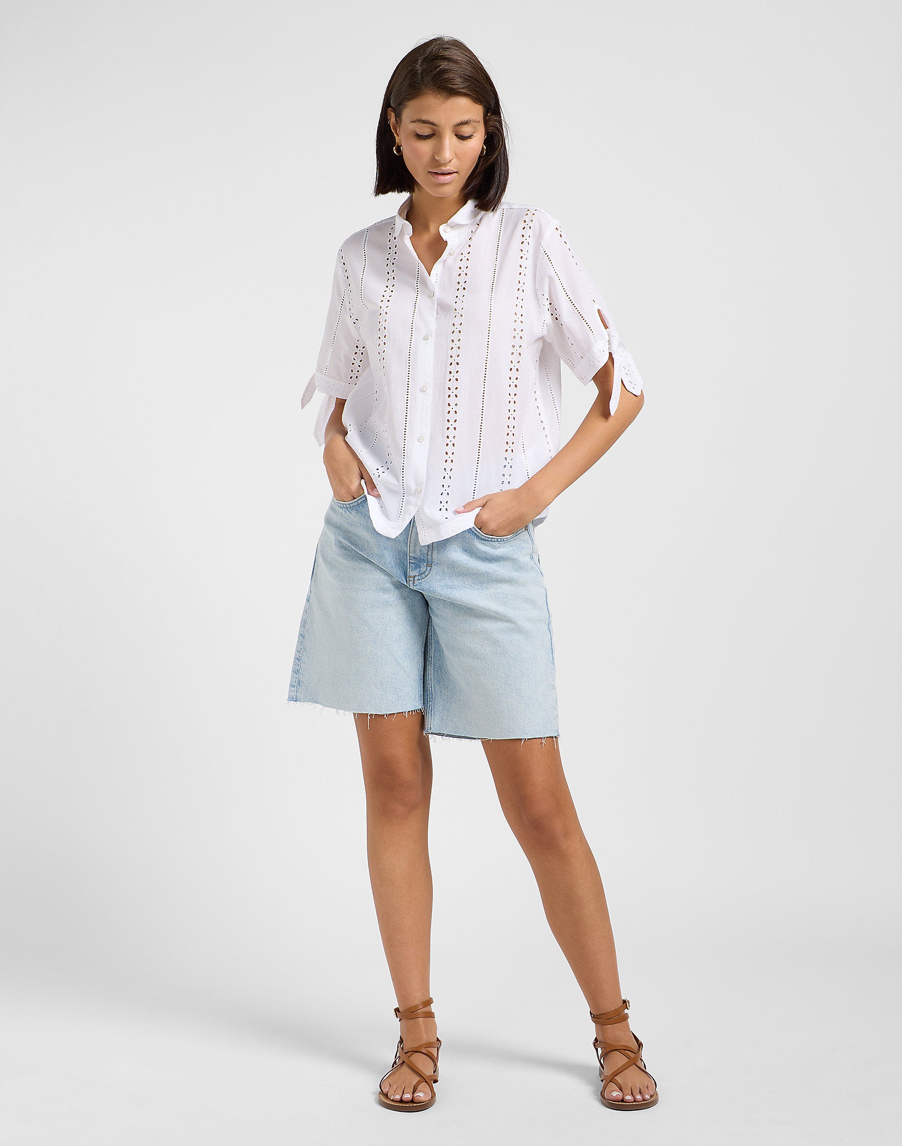 Damska Koszula Lee Camp Tie Sleeve Button Up Bright White 112364115
