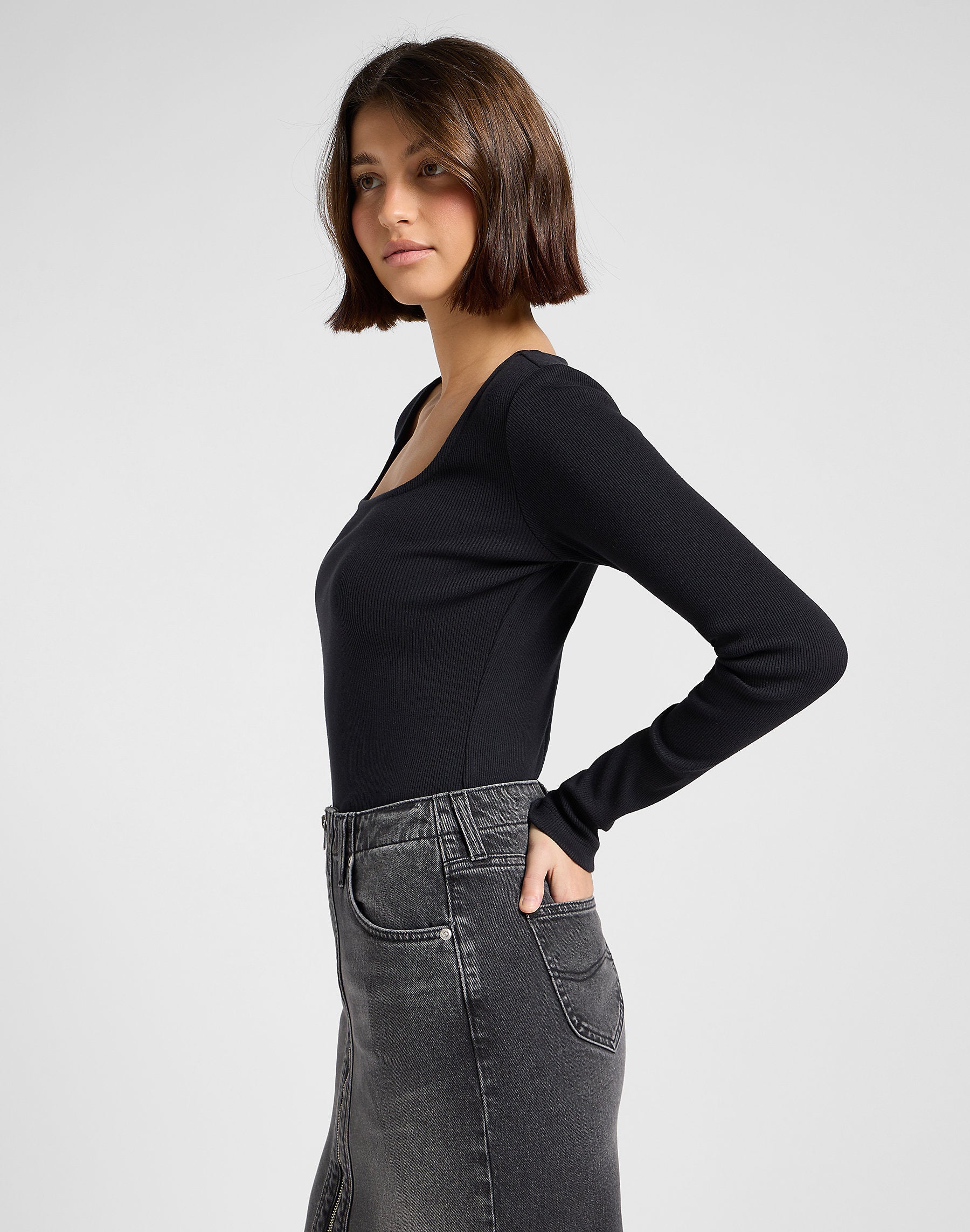 Longsleeve Damski Koszulka Z Długim Rękawem Lee LS Square Neck Black 112370951