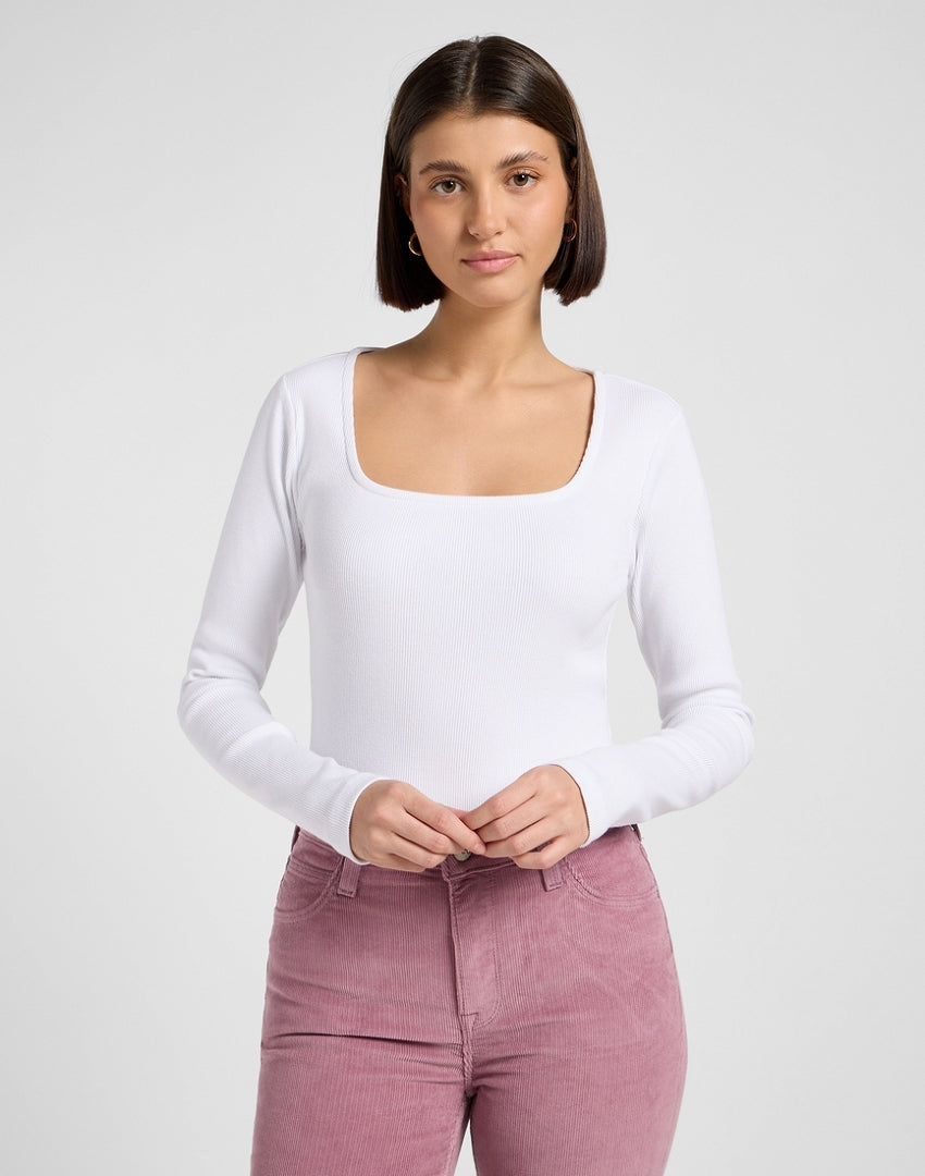 Damski Longsleeve Koszulka Z Długim Rękawem Lee LS Square Neck Bright White 112370952
