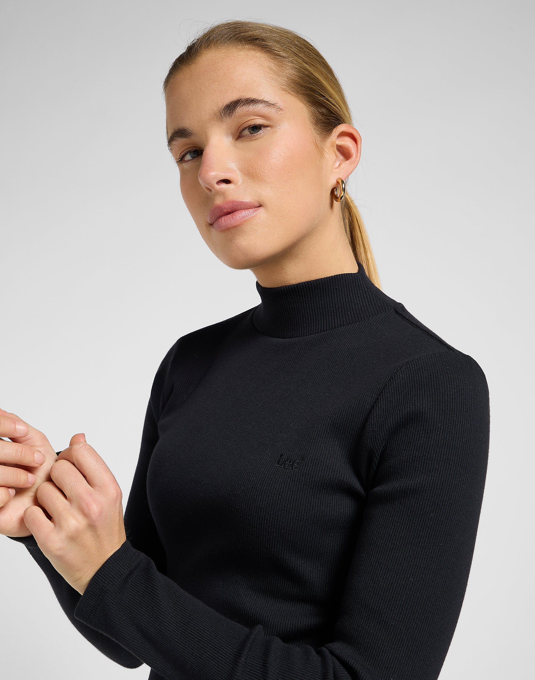 Longsleeve Damski Koszulka Z Długim Rękawem Lee Mock Neck Black 112370949