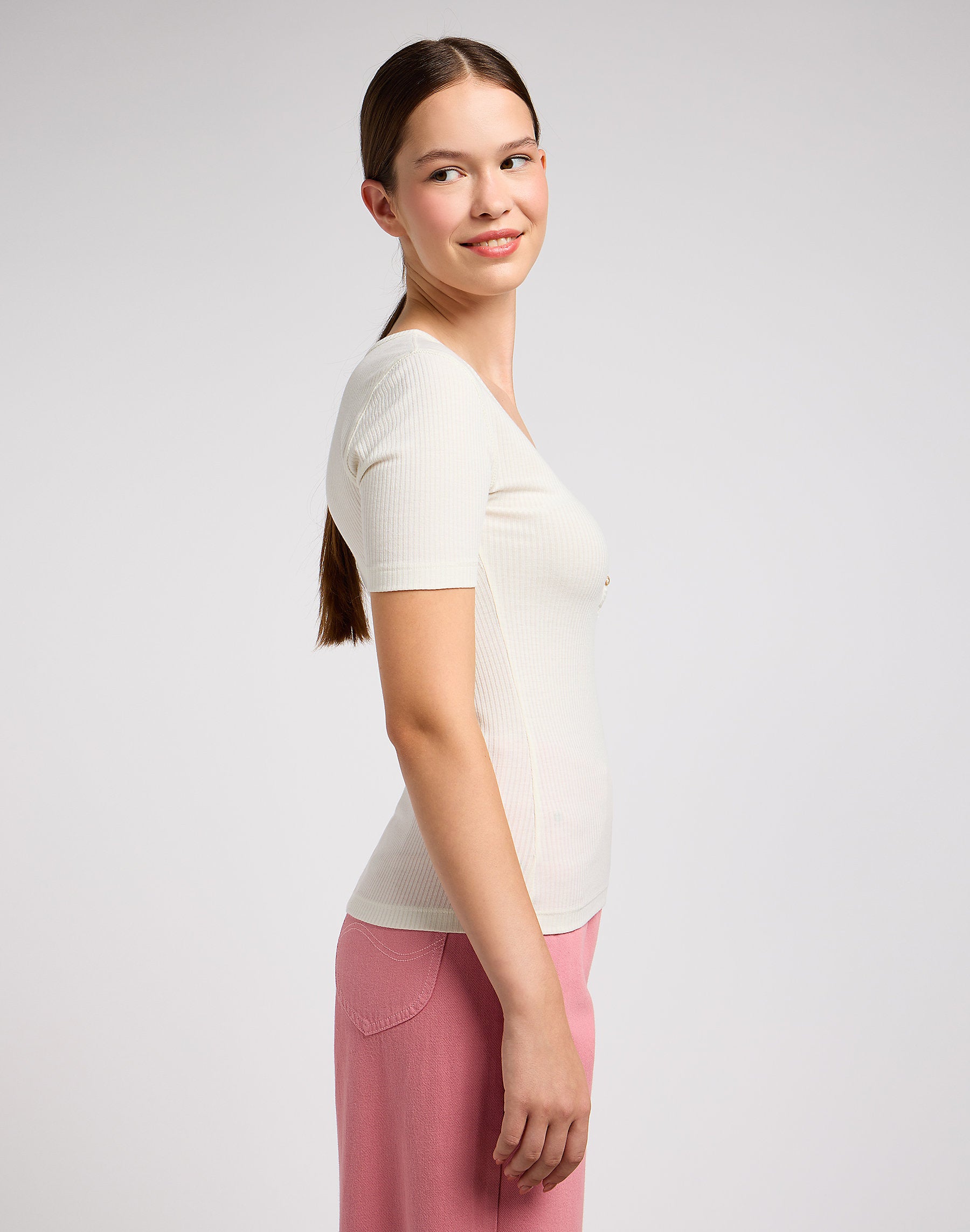 Damska Koszulka Lee SS Henley Ecru 112333722