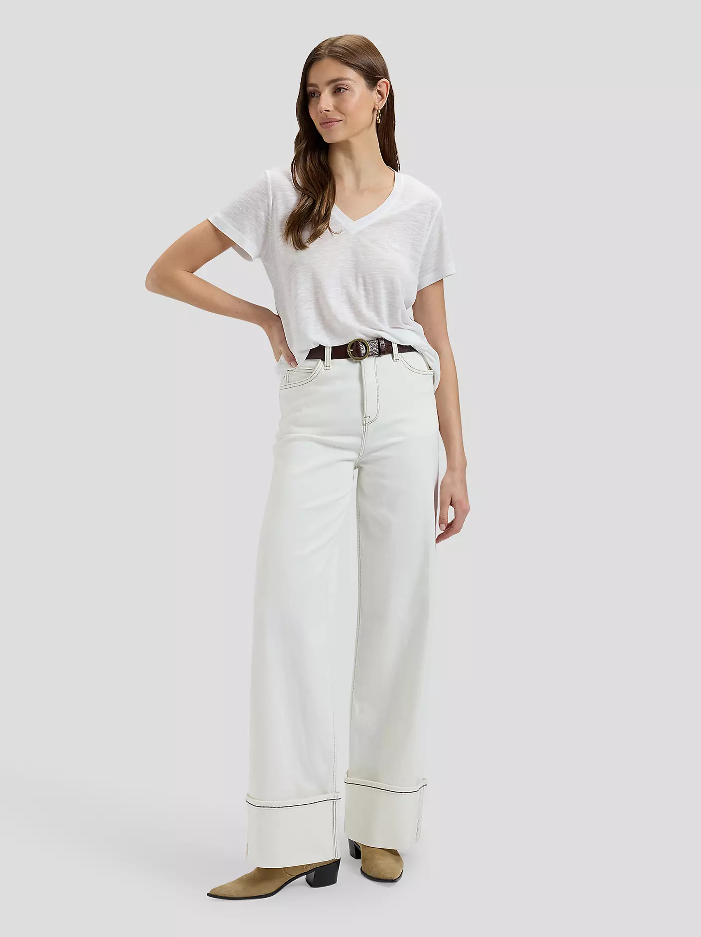 DAMSKA KOSZULKA LEE V NECK TEE BRIGHT WHITE 112360426