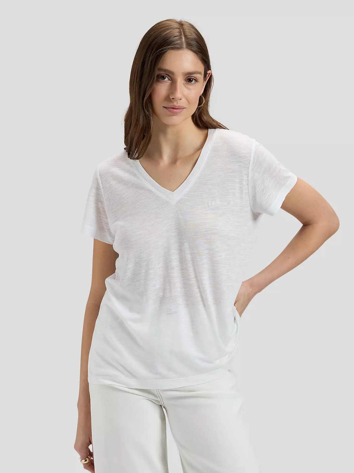 DAMSKA KOSZULKA LEE V NECK TEE BRIGHT WHITE 112360426