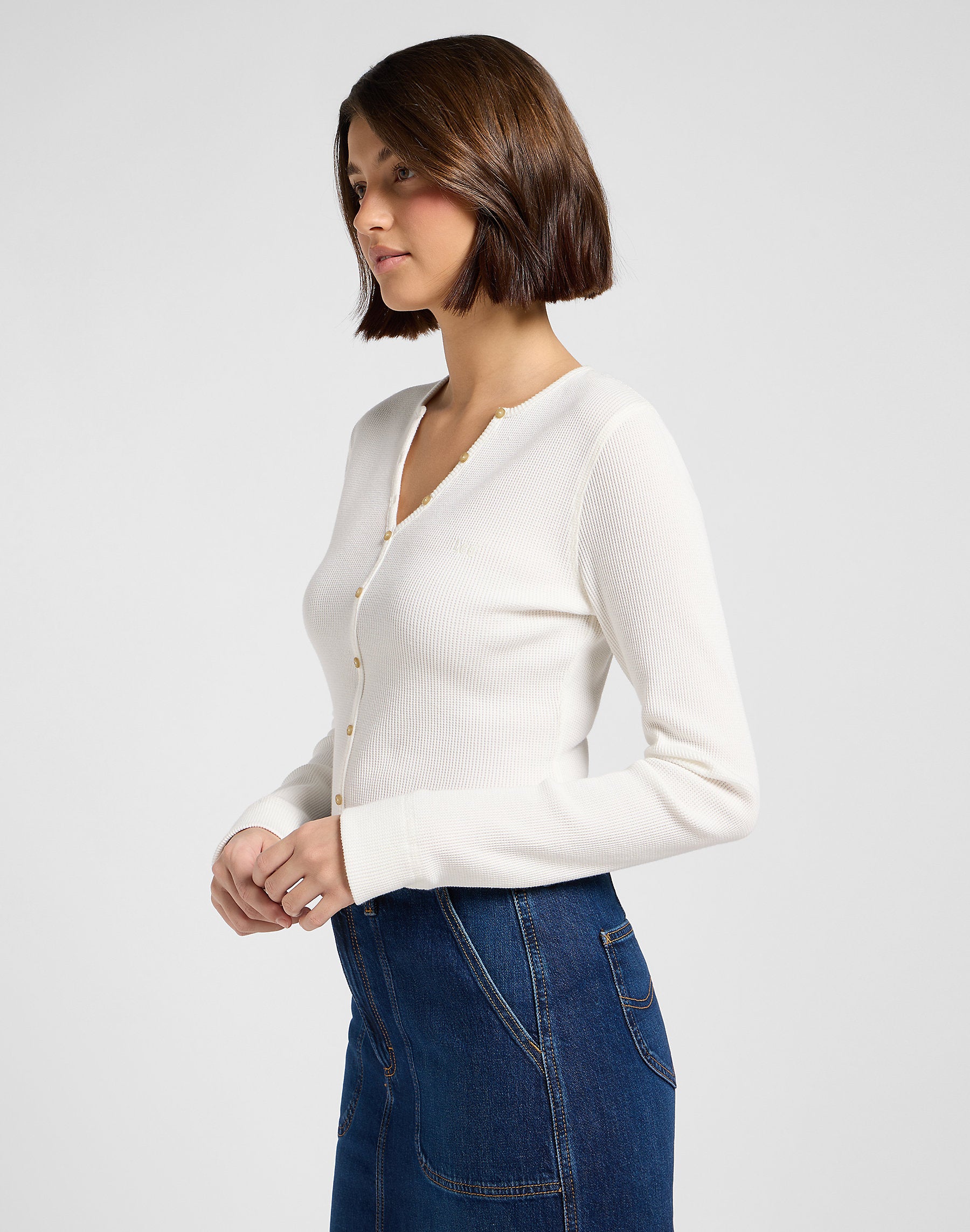 Damska Koszulka Lee Washed Waffle Henley Ecru 112371290