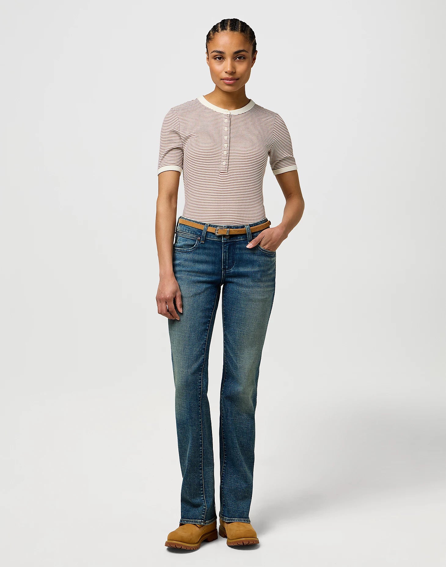 Damska Koszulka Wrangler Femme Knit Henley Cognac 112370741