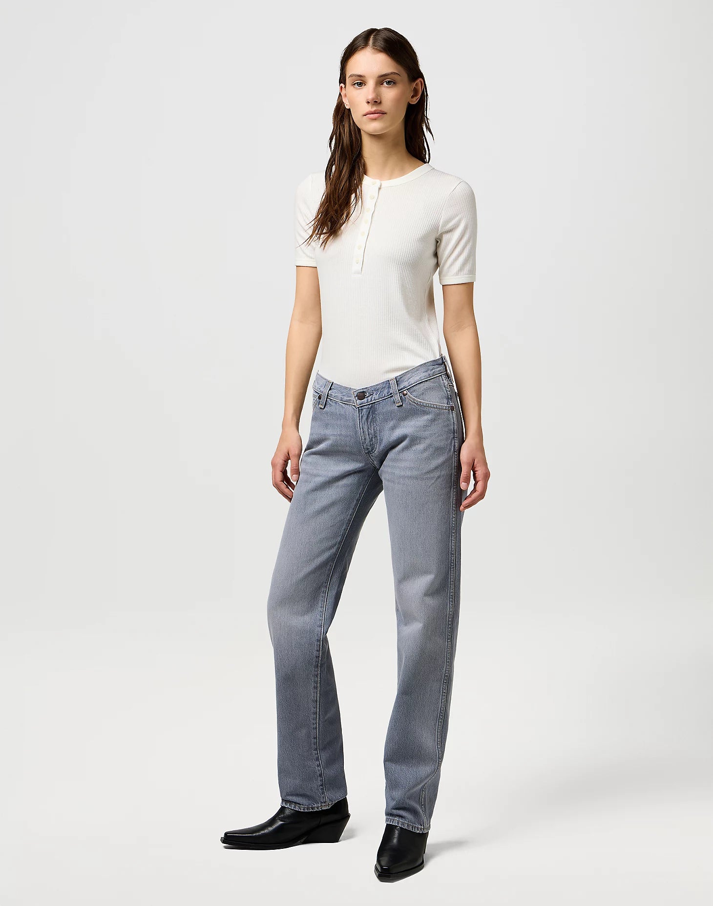 Damska Koszulka Wrangler Femme Knit Henley Worn White 112370743