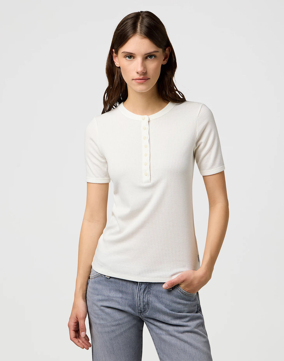Damska Koszulka Wrangler Femme Knit Henley Worn White 112370743