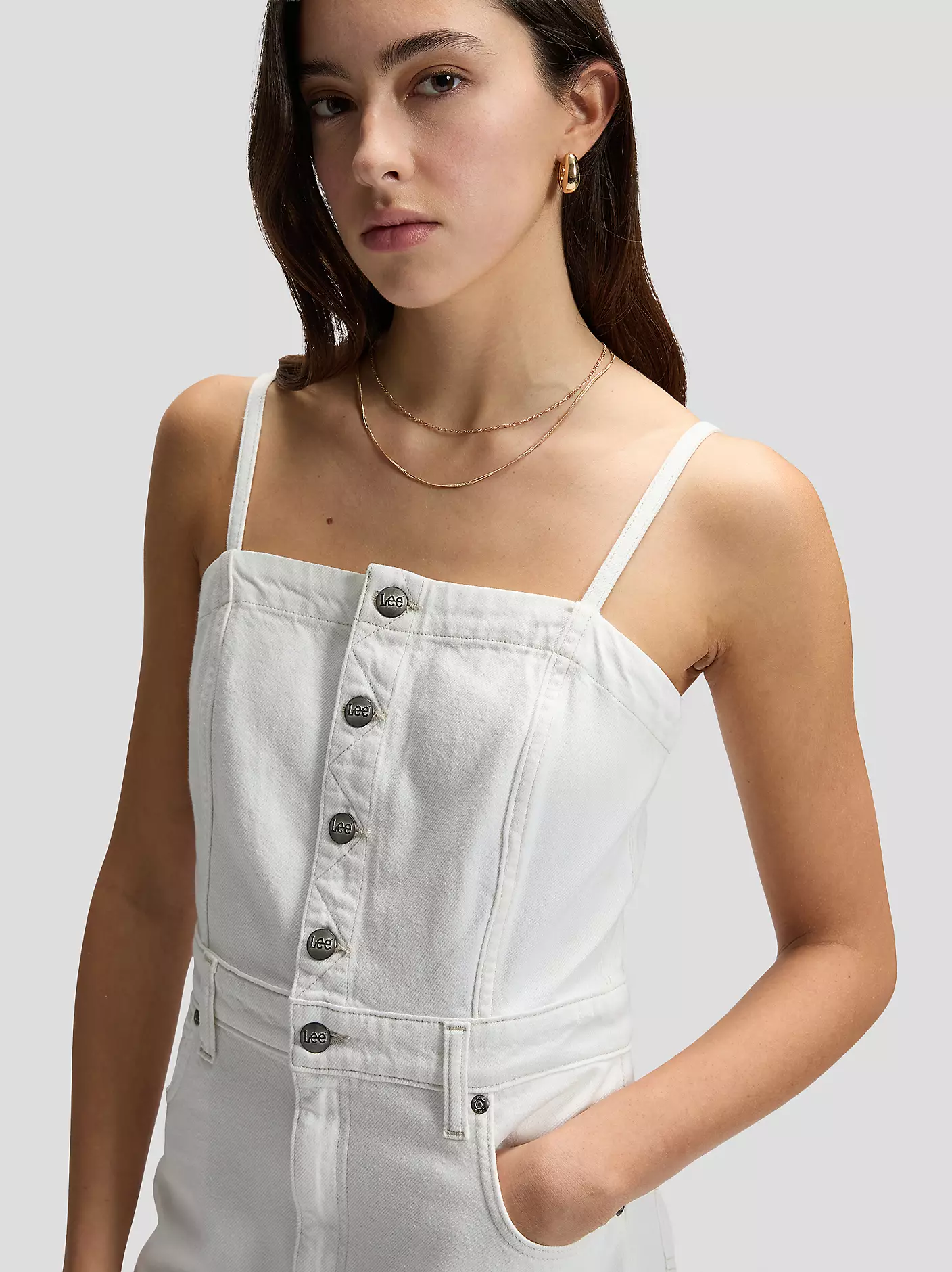 DAMSKA SUKIENKA JEANSOWA LEE MAXI DENIM DRESS POWDER WHITE 112376937