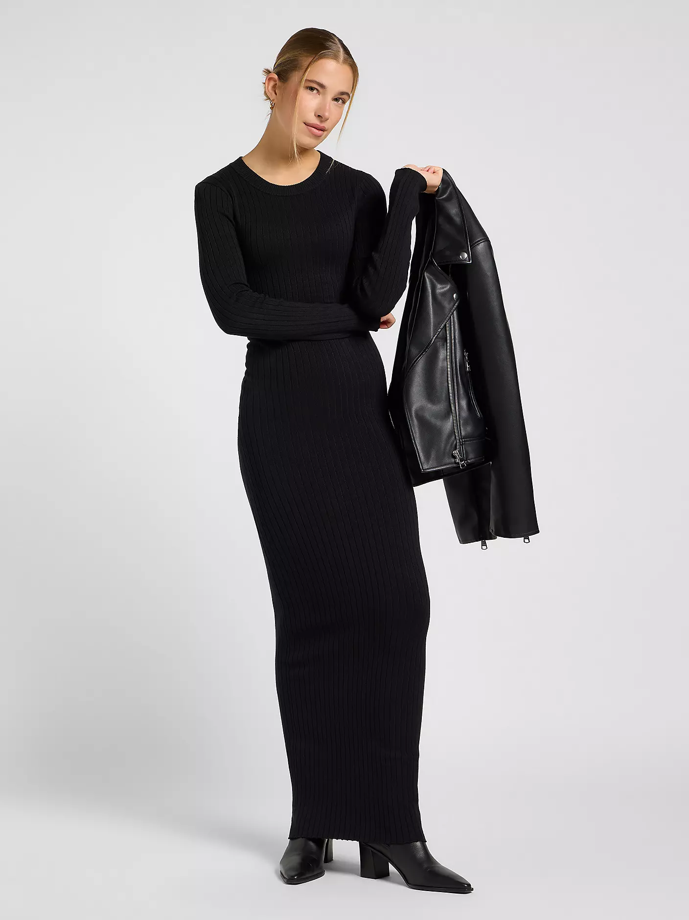 DAMSKA SUKIENKA MATERIAŁOWA LEE CREW NECK MAXI DRESS UNIONALL BLACK 112371664