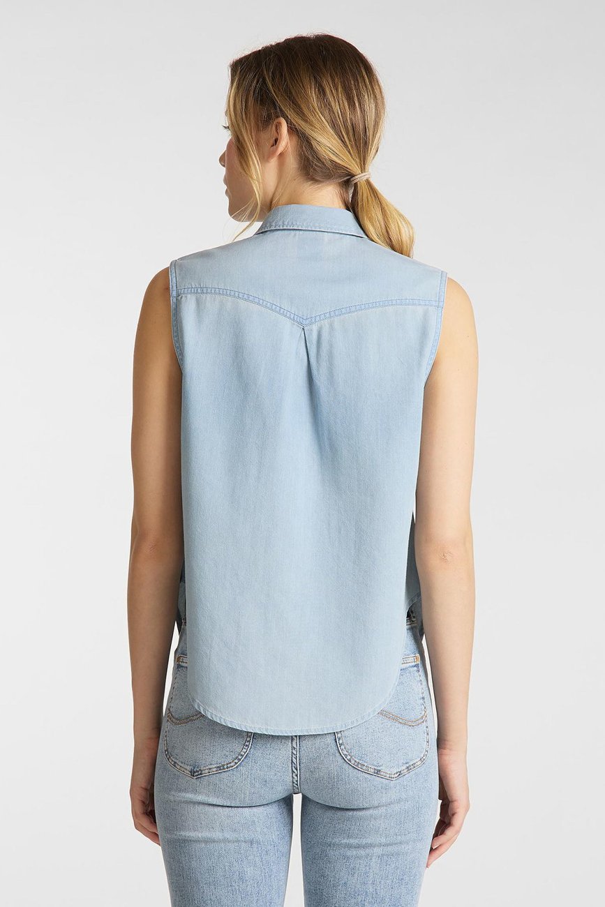 DAMSKI BEZRĘKAWNIK LEE SLEEVELESS SHIRT STERLING BLUE L45GBINZ 112110251