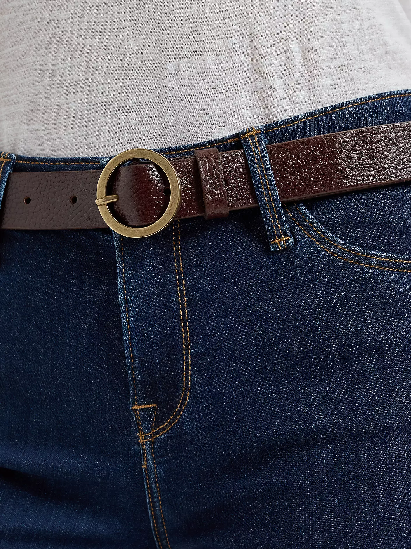 DAMSKI PASEK LEE ROUND BUCKLE BELT DARK BROWN 112372928