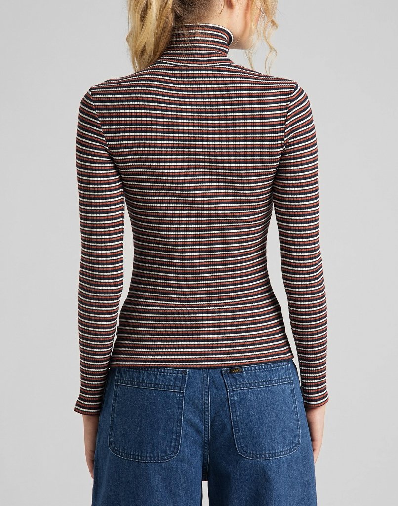 DAMSKI SWETER LEE LS STRIPED RIB TEE BURNT OCRA L40SYLOM 112108741