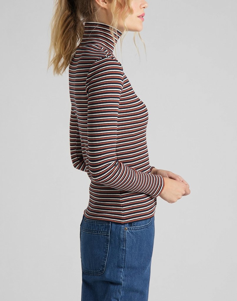 DAMSKI SWETER LEE LS STRIPED RIB TEE BURNT OCRA L40SYLOM 112108741