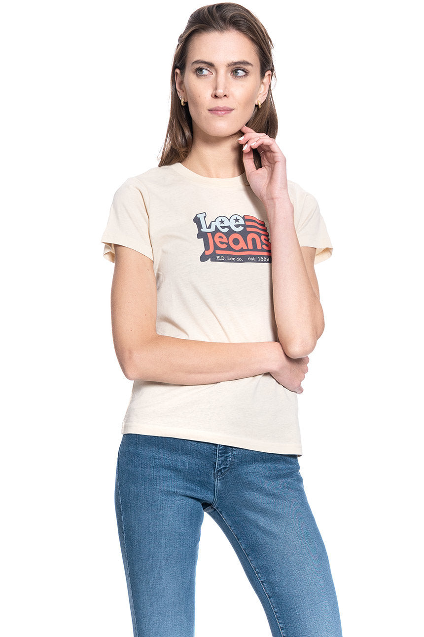 DAMSKI T-SHIRT LEE CREW NECK TEE BLEACHED SAND L41LYGOC 112109072