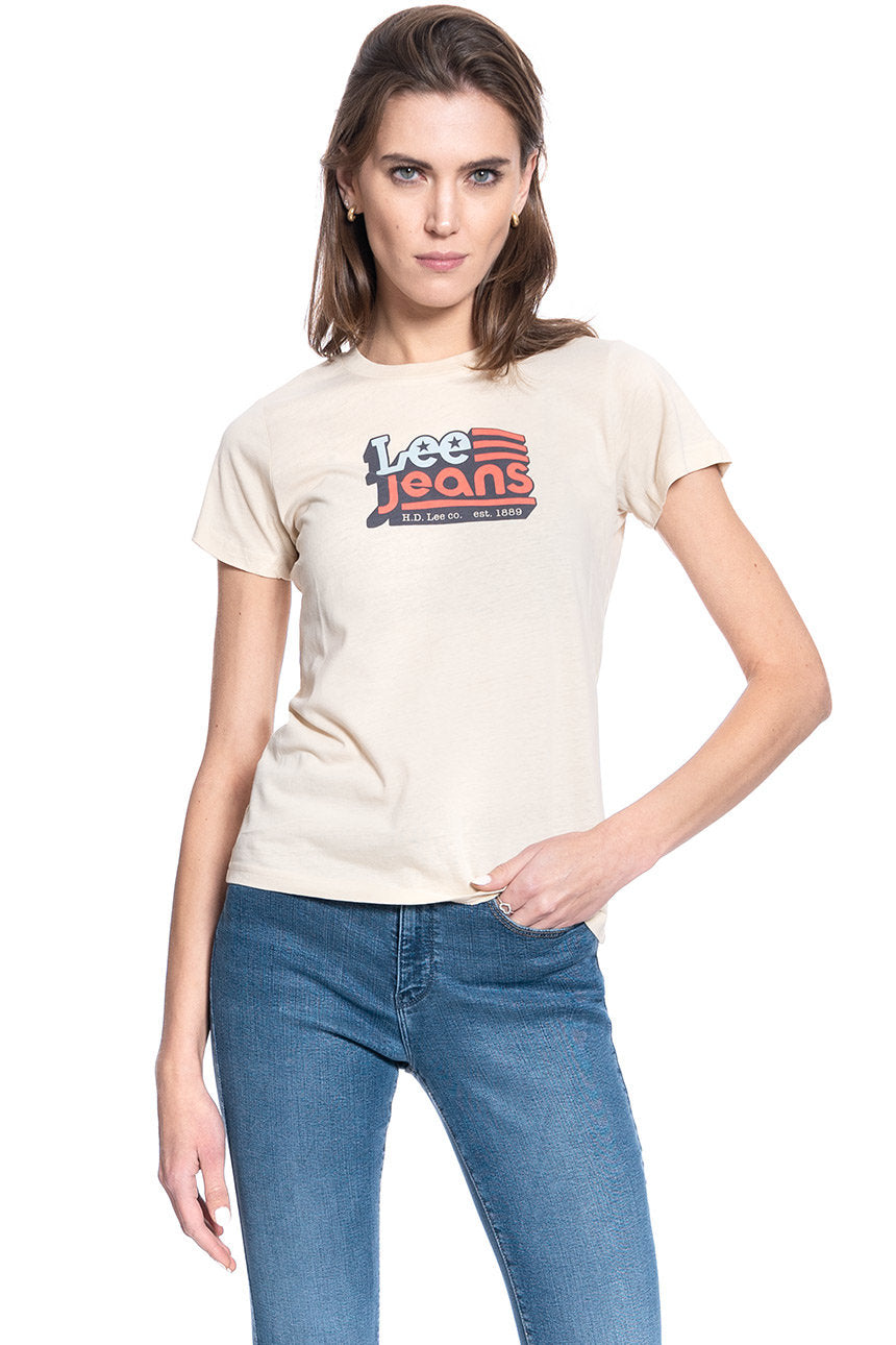 DAMSKI T-SHIRT LEE CREW NECK TEE BLEACHED SAND L41LYGOC 112109072