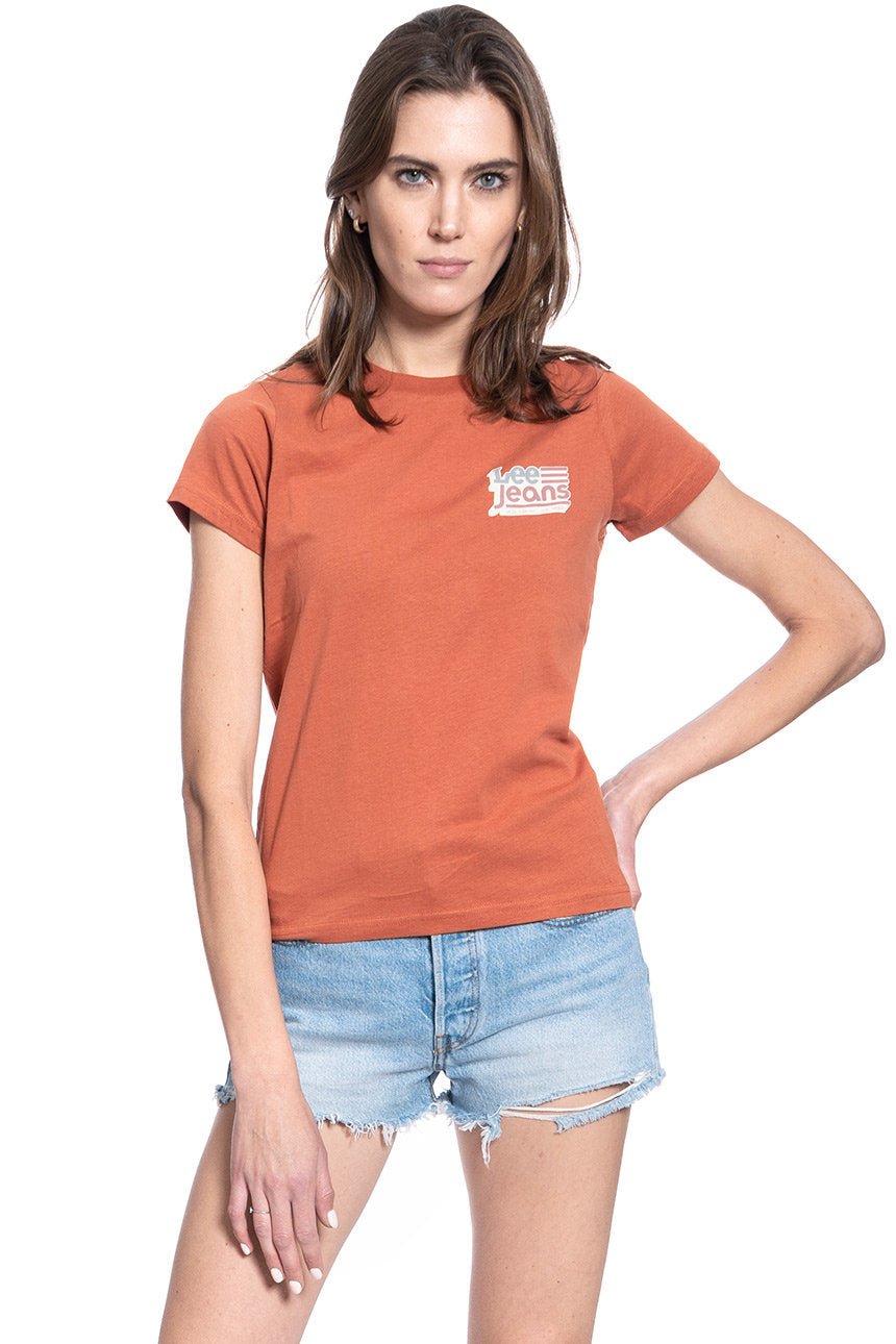 DAMSKI T-SHIRT LEE CREW NECK TEE BURNT OCRA L41LYGOM 112109078