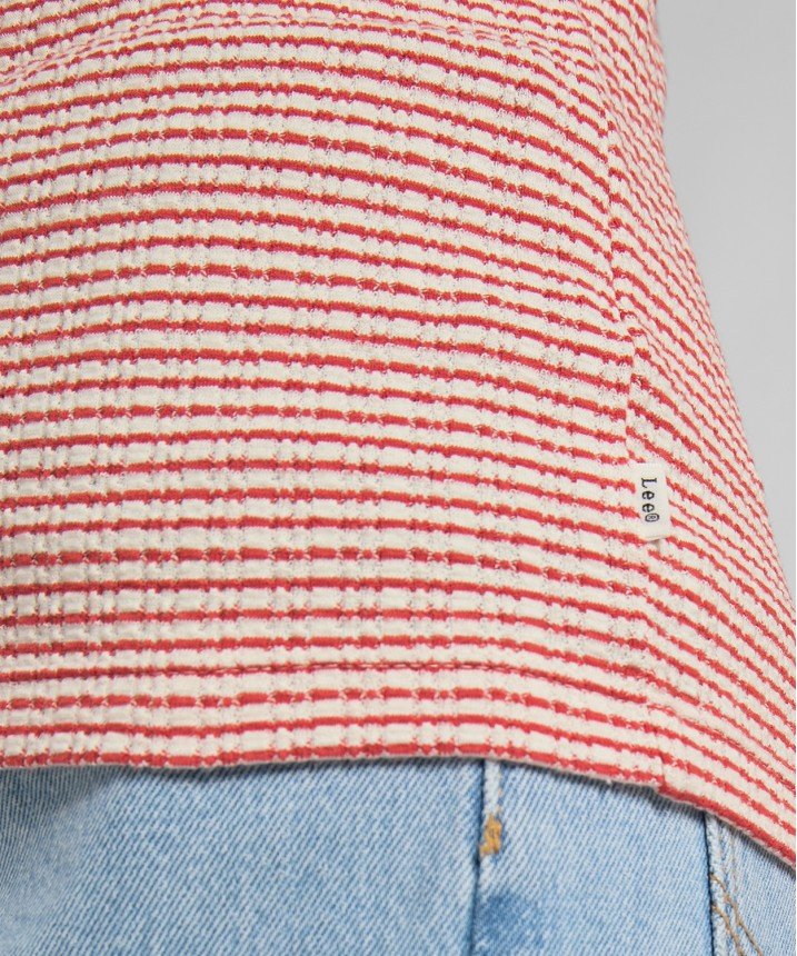 DAMSKI T-SHIRT LEE STRIPED RIBBED TEE AURORA RED L44SPFNV 112109978