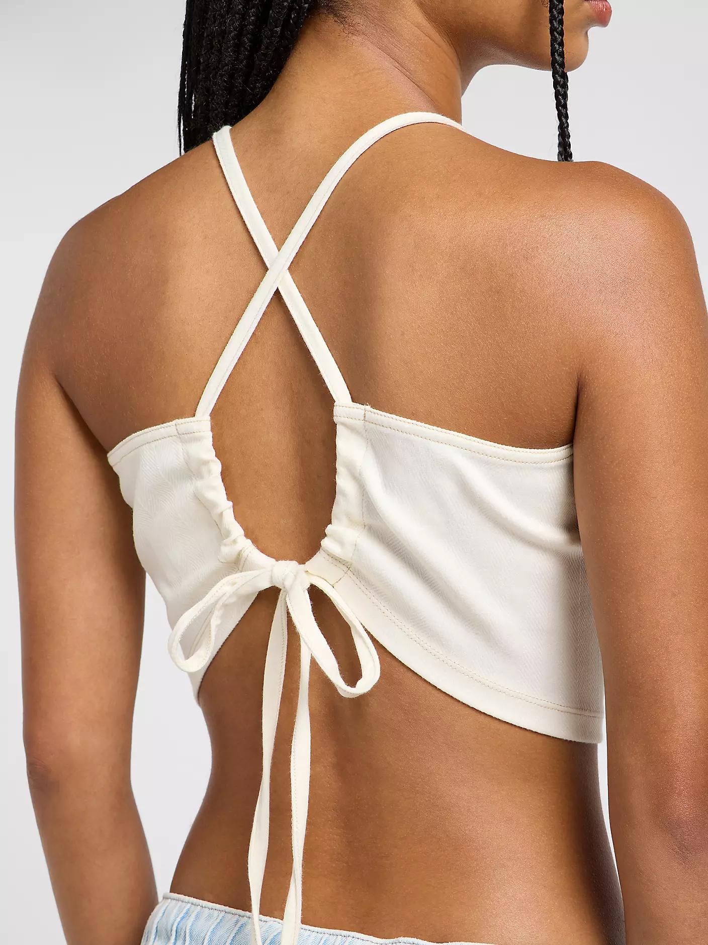 DAMSKI TOP LEE BACKLESS HALTER TOP ECRU HERRINGBON 112363454