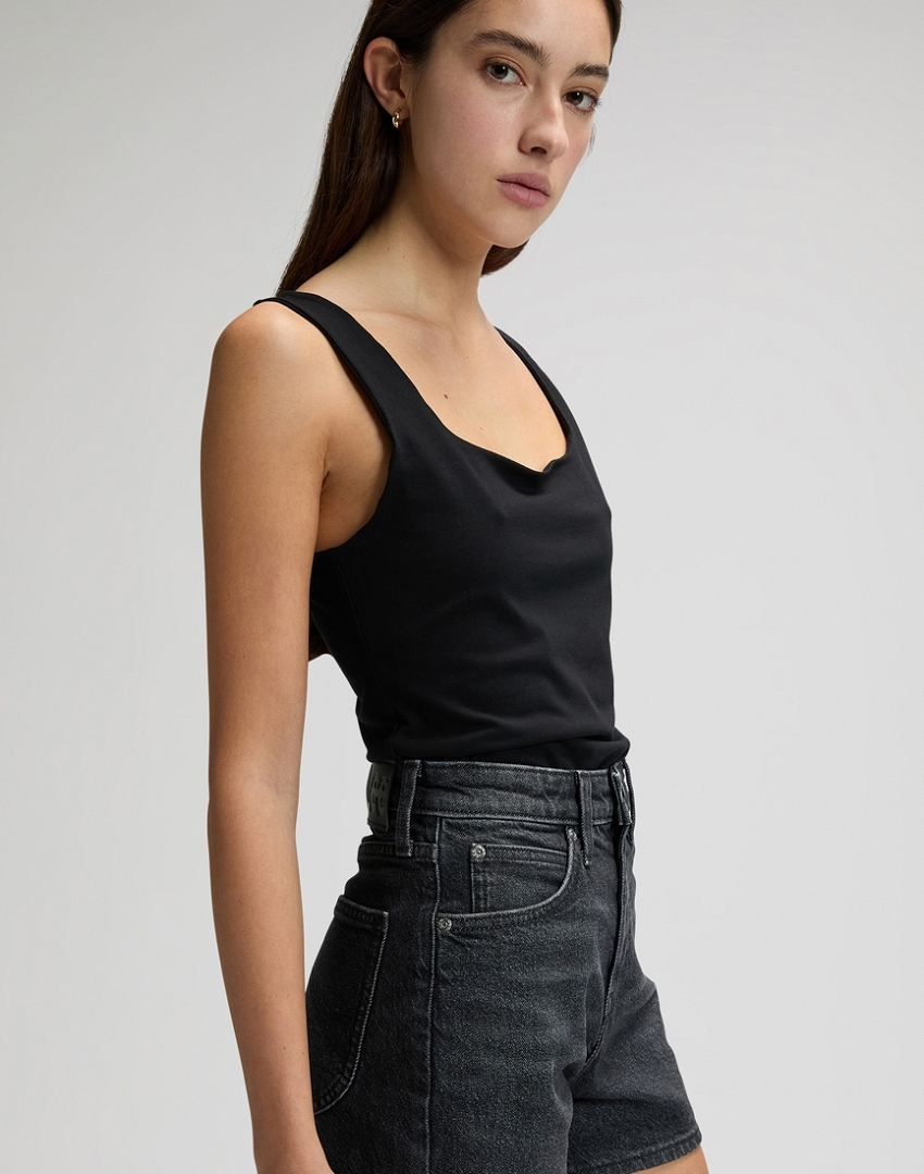 DAMSKI TOP LEE SQUARE NECK TANK BLACK 112376997