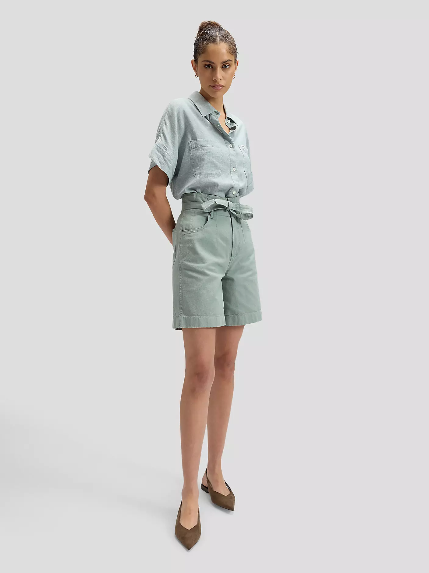 DAMSKIE KOSZULA LEE SS LOOSE UTILITY SHIRT DESERT SAGE 112376978
