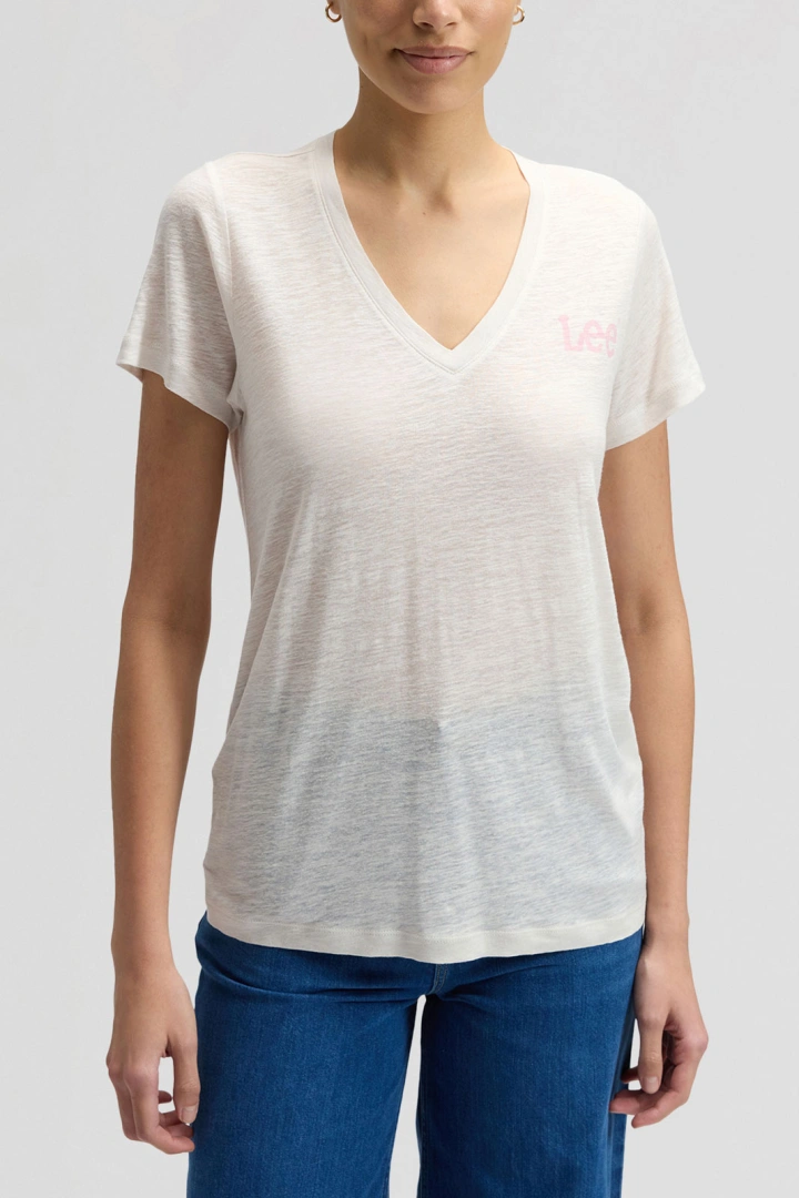 DAMSKIE KOSZULKA LEE V NECK ECRU 112377020
