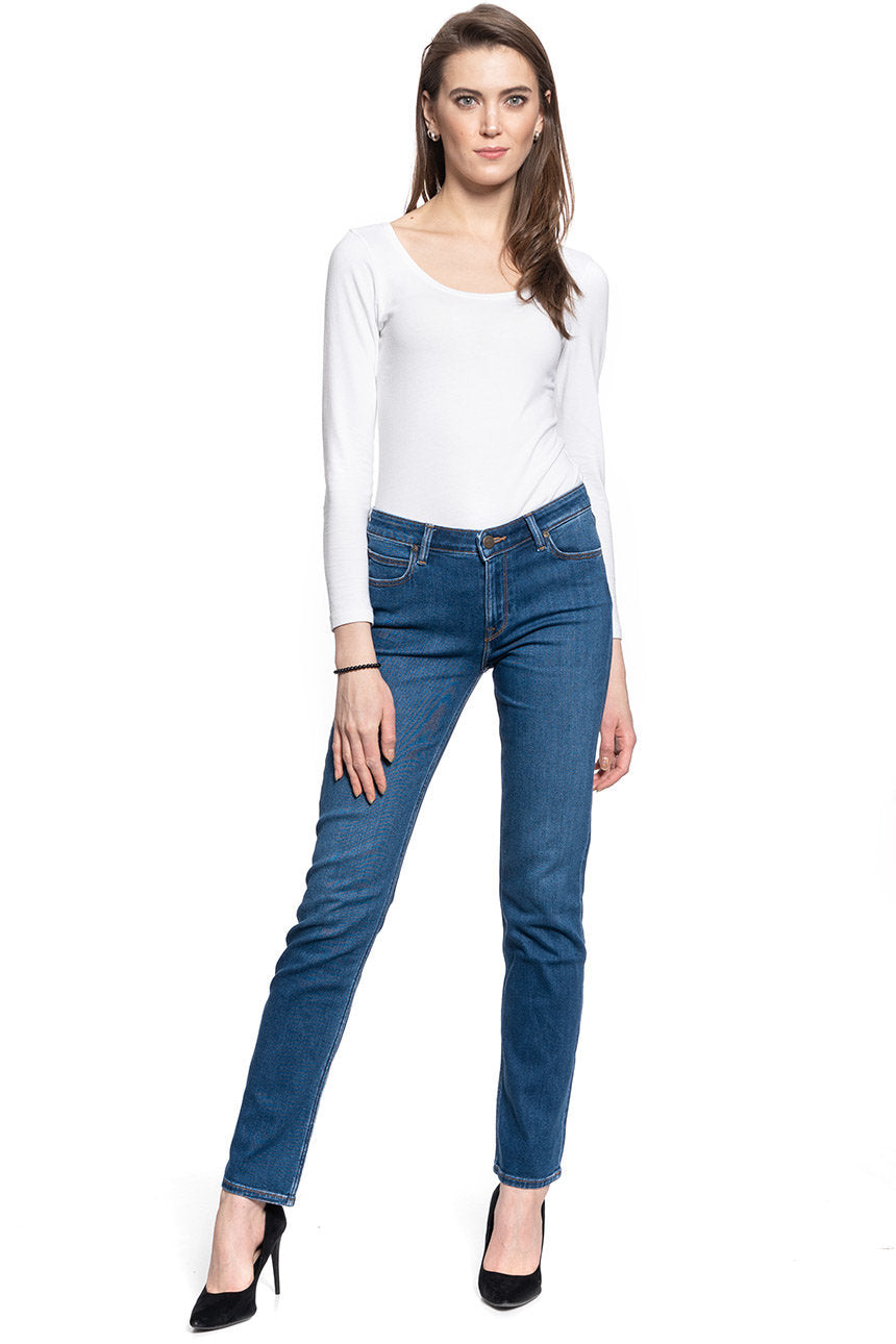 DAMSKIE SPODIE JEANSOWE LEE MARION STRAIGHT MID WORN IN RAY L301NOWH 112105868