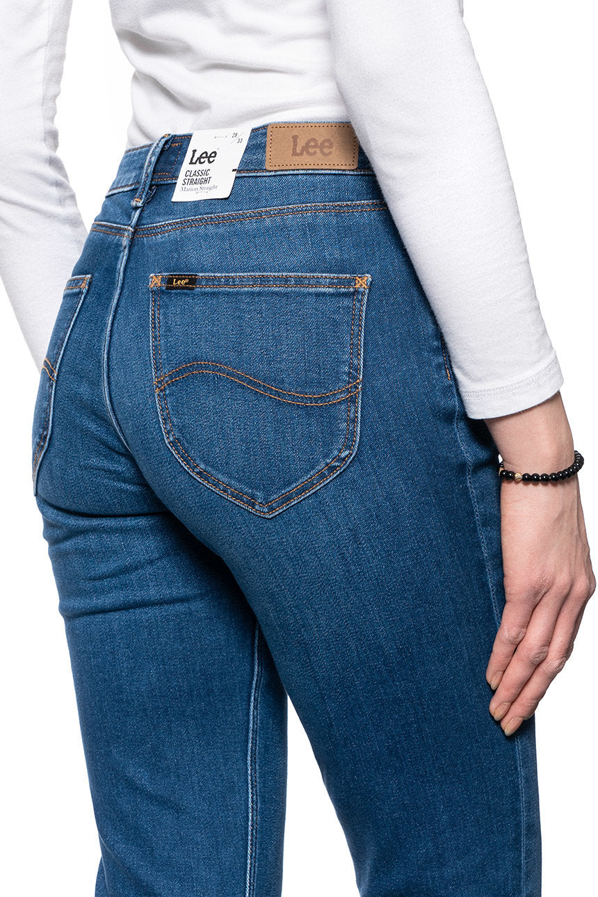 DAMSKIE SPODIE JEANSOWE LEE MARION STRAIGHT MID WORN IN RAY L301NOWH 112105868