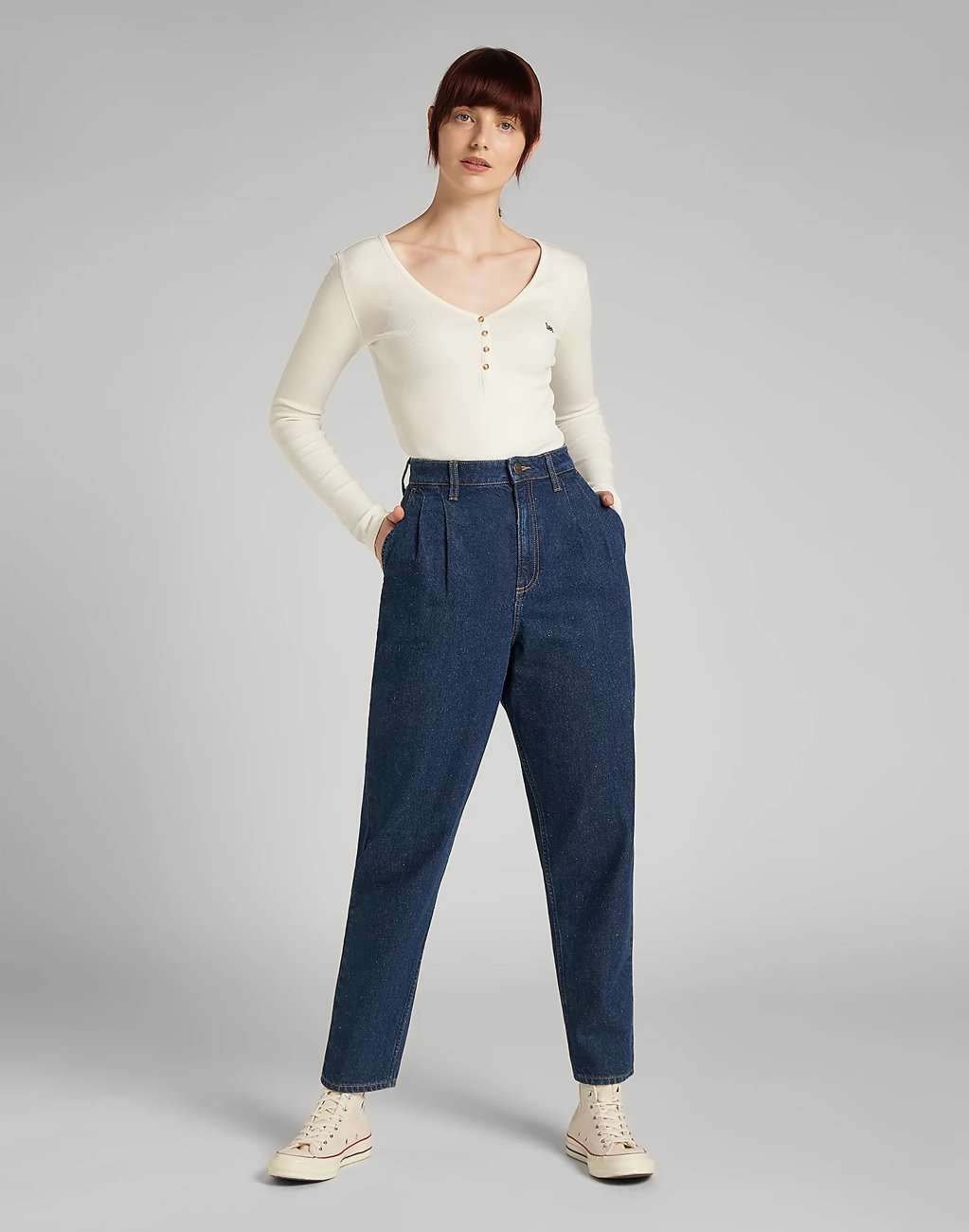 DAMSKIE SPODNIE JEANSOWE LEE PLEATED STELLA TAPER DK STONE BOLTON L30VOMIK 112139819