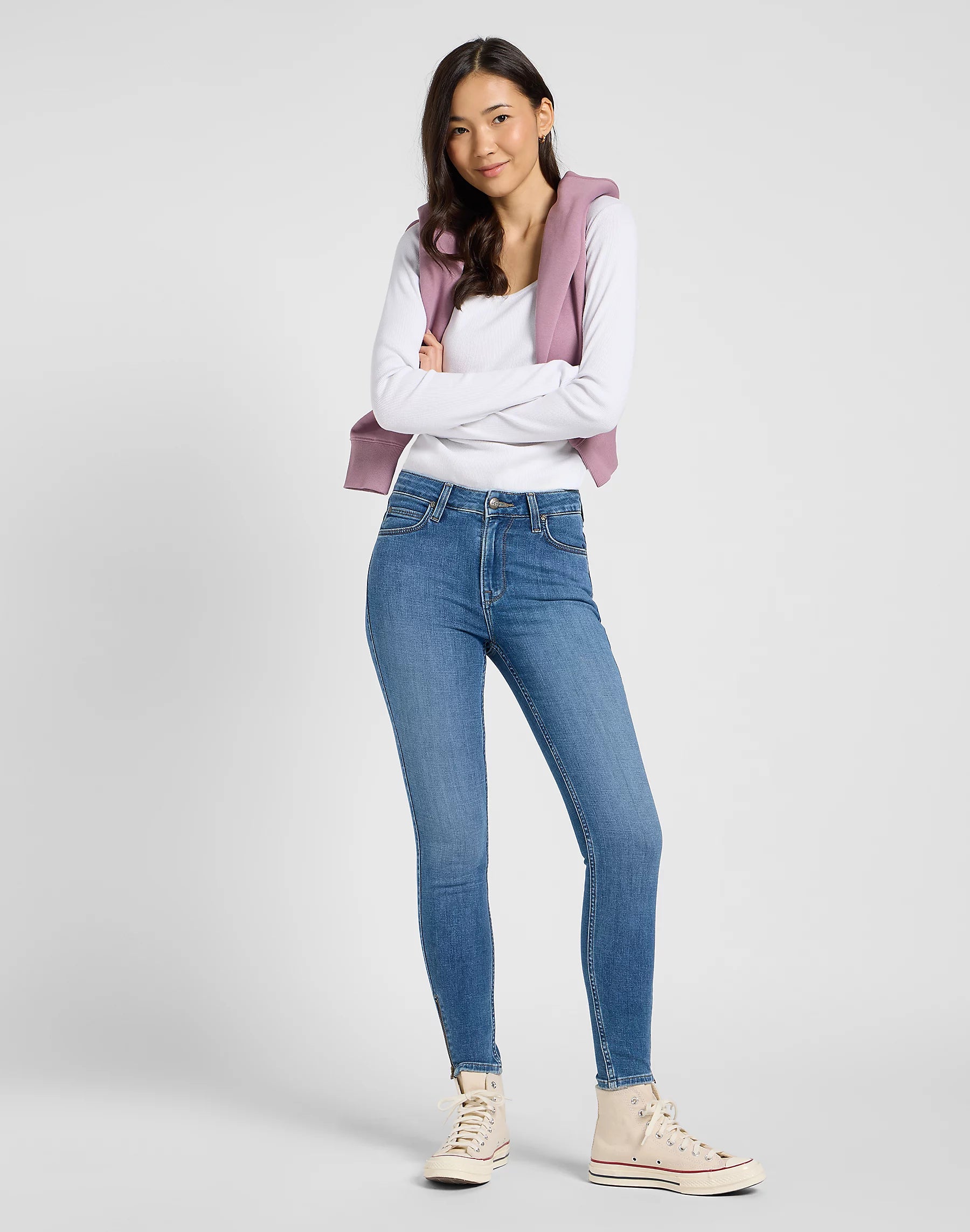 Damskie Spodnie Lee Scarlett High Zip Blue Buzz 112370946