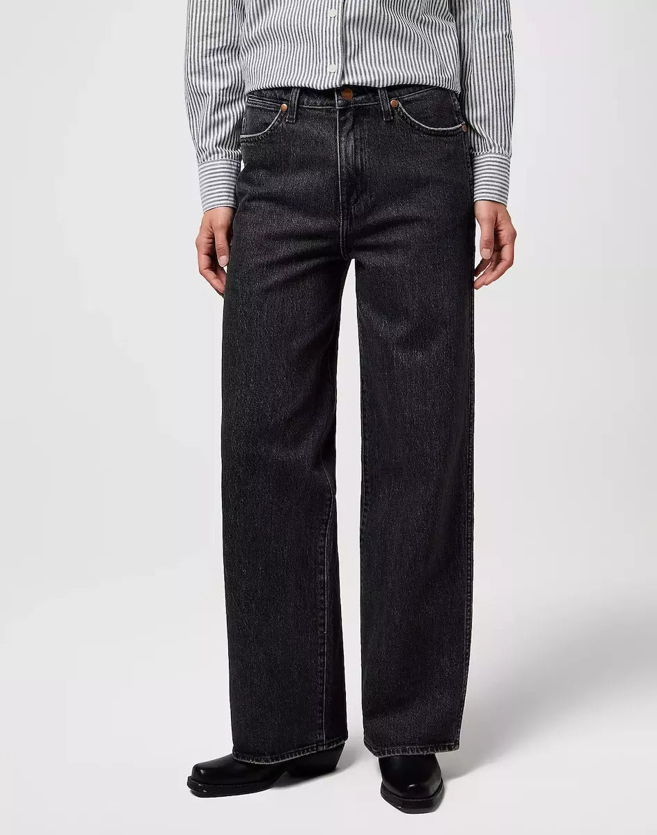 Damskie Spodnie Wrangler Loose Straight Black Sand 112371182