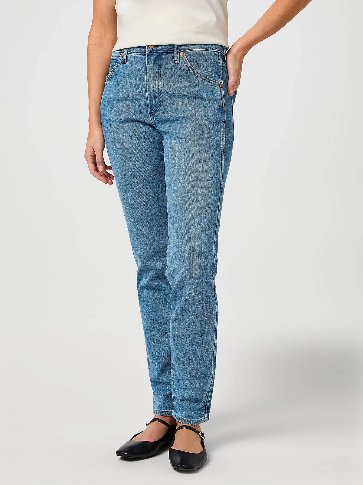 Damskie Spodnie Jeansowe Wrangler Piper Velvet Sky 112364511